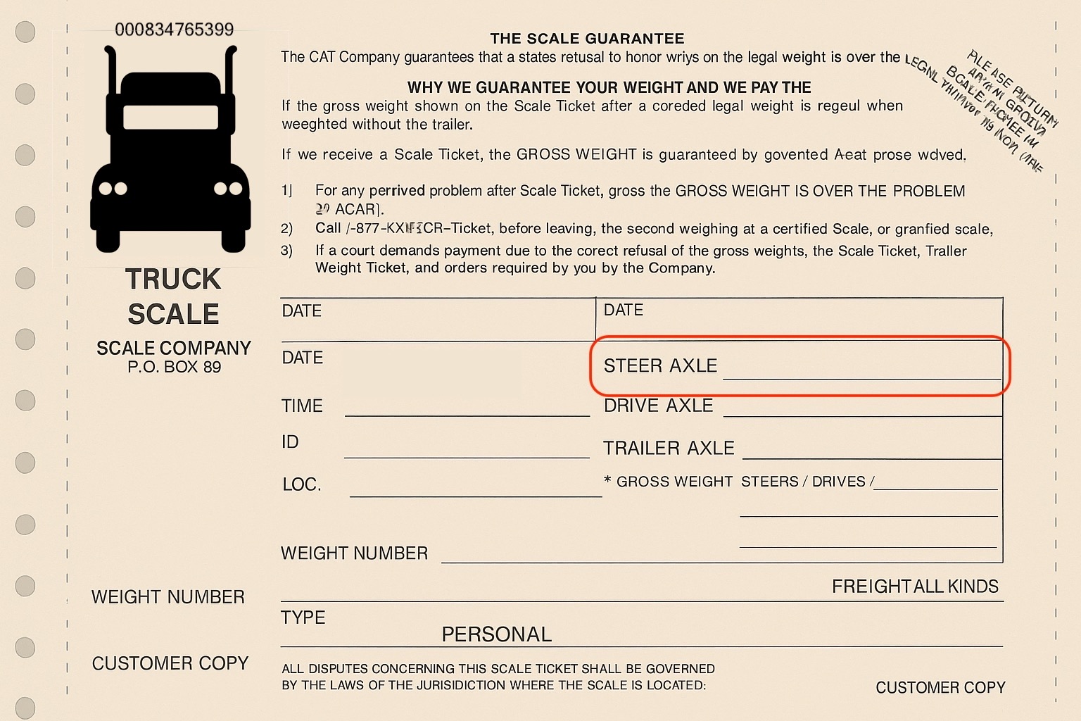 Example steer axle value on a scale ticket
